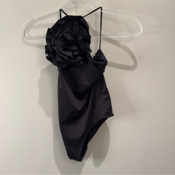 Black One-Piece Swimsuit with Floral Accent - Picture 2 of 7